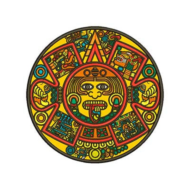 Calendario Azteca en colores Diseño para bordado en aplicación imagen 1