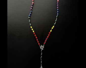 Santa Muerte RAINBOW ROSARY / Multi Color /Rose scented /Handmade! / Free shipping!