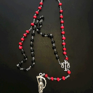 Santa Muerte Rosary / Black & RED wood beads/ Rose scented /Handmade! / FREE SHIPPING!
