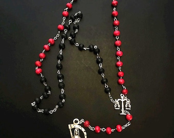 Santa Muerte Rosary / Black & RED wood beads/ Rose scented /Handmade! / FREE SHIPPING!