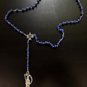Santa Muerte Rosary / BLUE wood beads/ Rose scented /Handmade! / FREE SHIPPiNG!