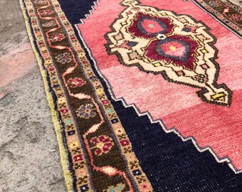 Vintage Small Rug Bathroom Rug Bed Side Rugs Small Oushak Rugs Door Mat Rug Turkish Small Rug Rugs Entryway Rug, Navy Blue Small Rug