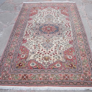 Vintage Oushak Carpet Rug, Oriental Carpet Rug, Eastern Decorative Rug, Bohemian Carpet Rug, Oushak Area Carpet, Pink Anatolian Rug 4&#39;10x7&#39;7