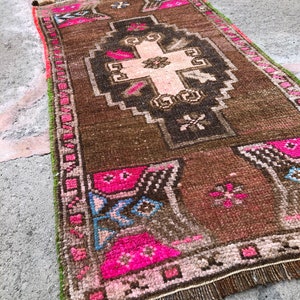 Antique Pink Colored Small Vintage Turkish Rug, Decorative Door Mat Rug, Bedside Rug, Small Rug, Bath Rug, mini rugs 1’7 x 3’