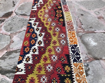 Alfombra Kilim turca vintage: alfombra de pasillo de lana tejida a mano (5,4 x 40,6 cm)
