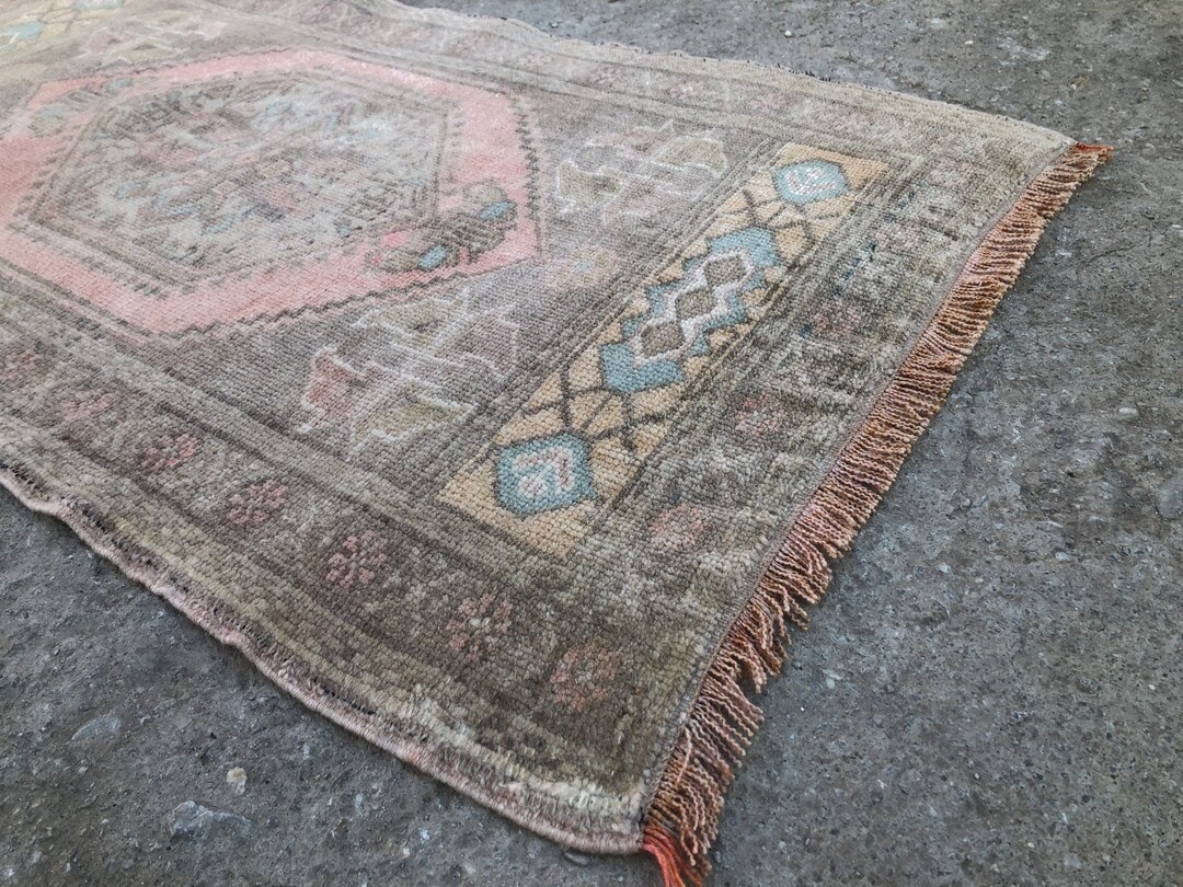 Oriental Door Mat, Vintage Small Rug, Oushak Small Rug, Turkish Small
