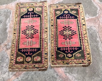 Pair of Vintage Turkish Rugs: Bohemian Entryway Rugs