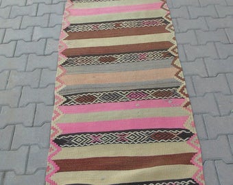 Alfombra Kilim tejida a mano: Alfombra turca vintage para pasillo (73 x 41 cm)