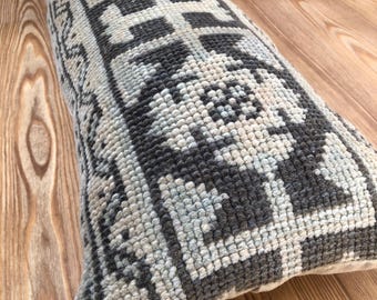 Turkish Lumbar Rug Pillow Cover: Vintage Accent Pillow (11x41 inches)