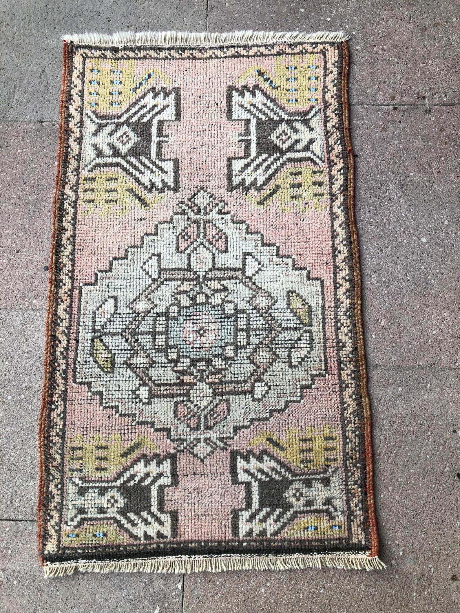 Handwoven Oriental Small Decorative Rug Vintage Oushak Carpet Etsy