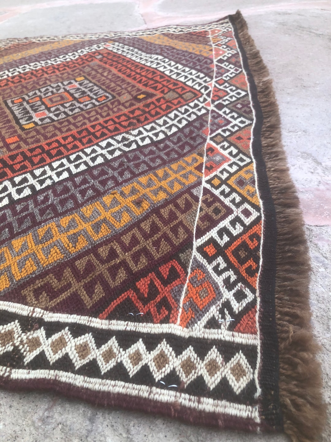 Vintage Square Entry Way Kilim Rug,small Multi Color Turkish Kilim Rug