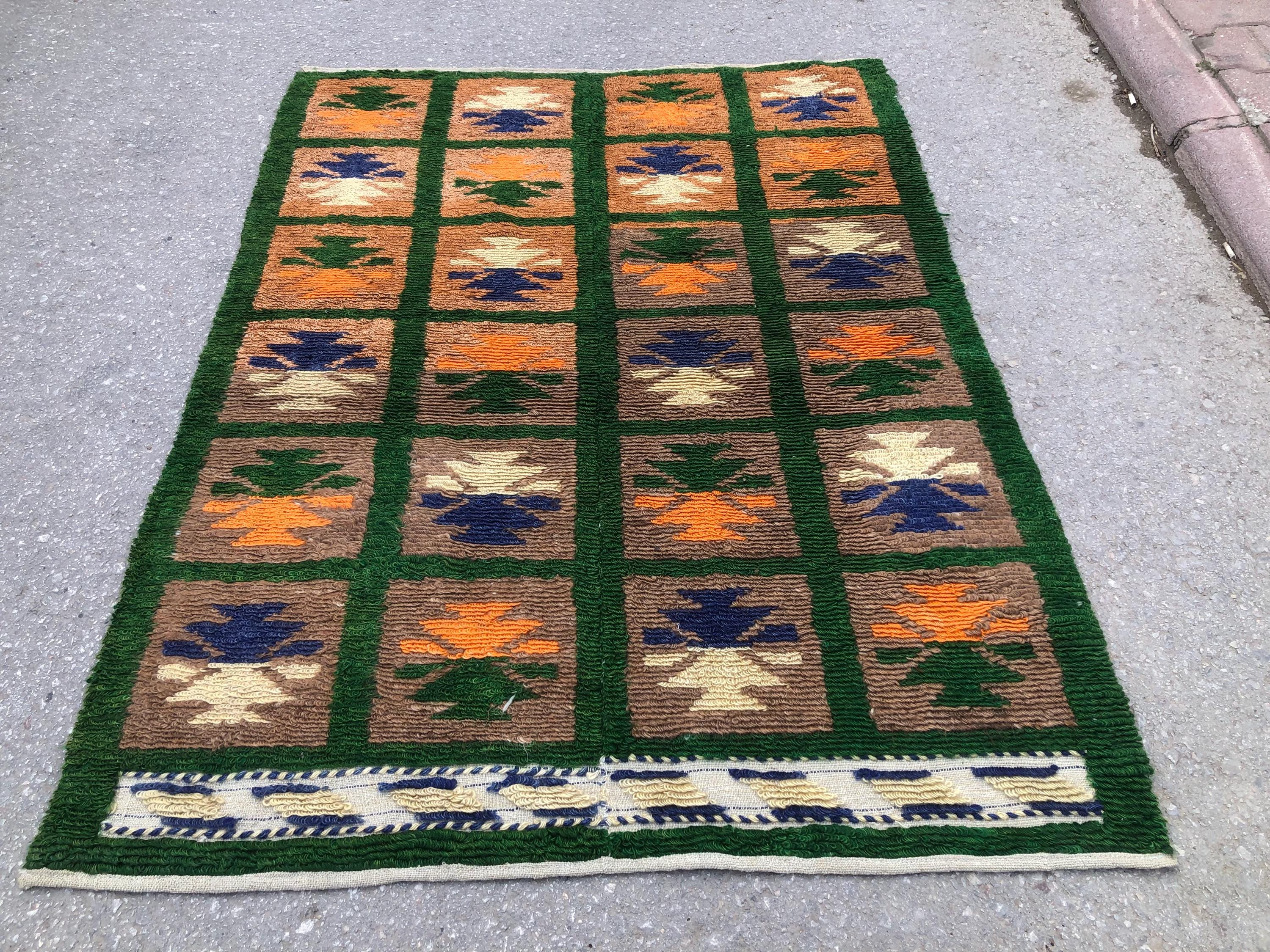ヴィンテージ トルコ キリム ラグ、小さめのウール、ボヘミアンエリア