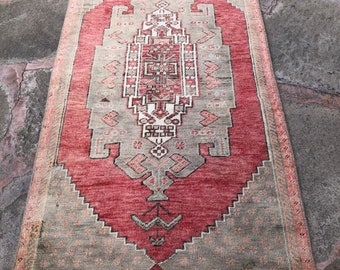Handgjord turkisk Oushak-löparmatta: Rosa hallmatta (75x31 cm)
