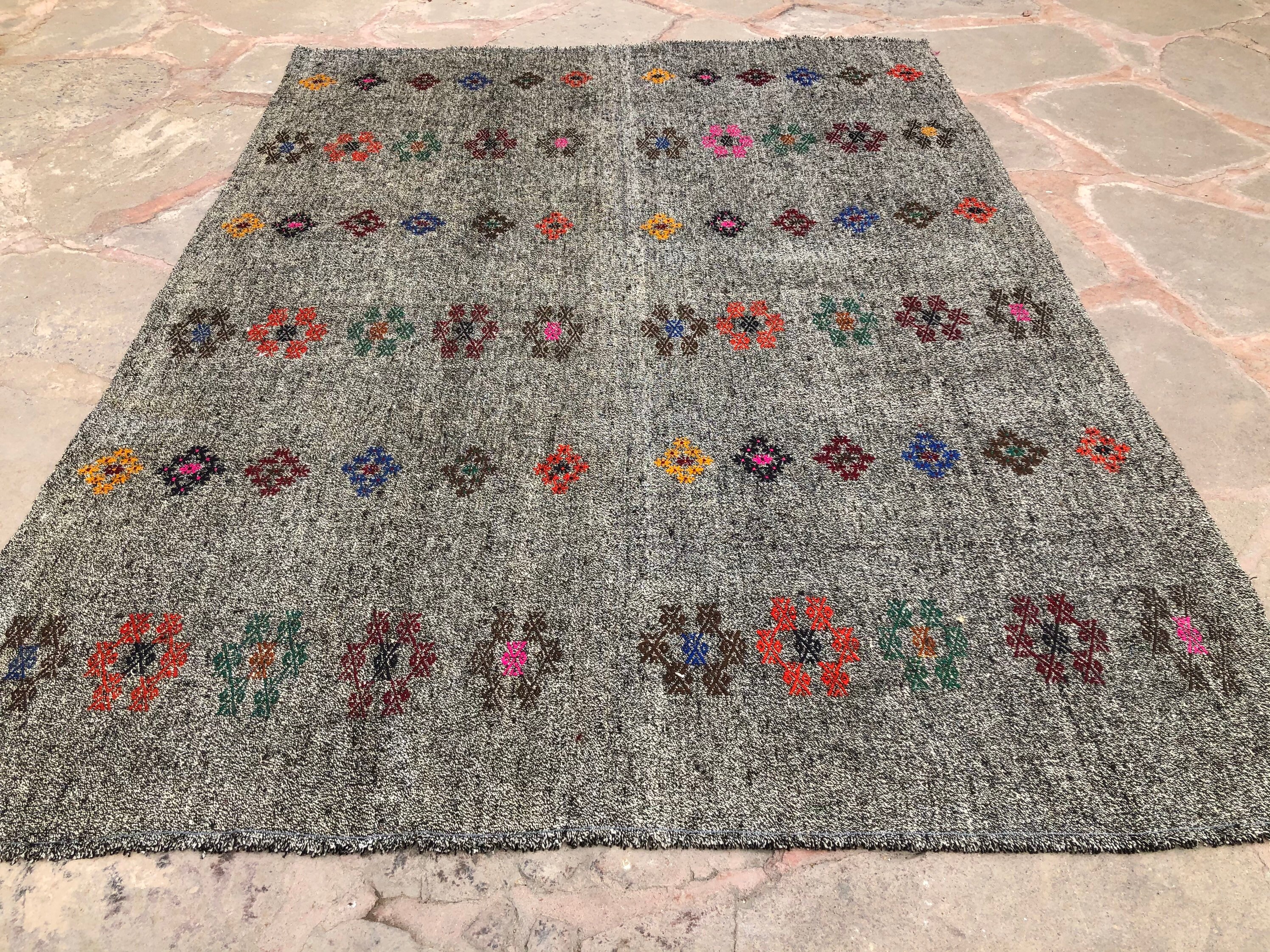 ヴィンテージ トルコ キリム ラグ: 手織りボヘミアン エリア ラグ (7