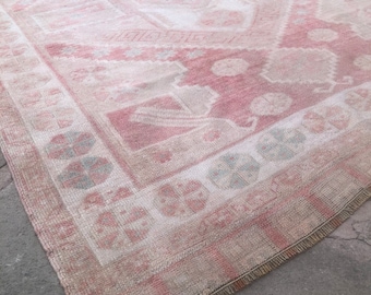 Oushak Rug / Oushak Saloon Rugs /Handmade Old Turkish Wool Rug / Vintage Rugs / Oushak Rug Vintage Bohemian Multi Color Decorative 4’11x7’2