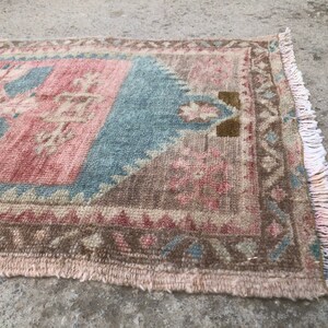 Tribal Ethnic Turkish Rug, Home Decor Rug, Vintage Handwoven Rug, Yastik, Kitchen Rug, Interior Design,Small Turkish Door Mat Rug, 18 x3 image 5