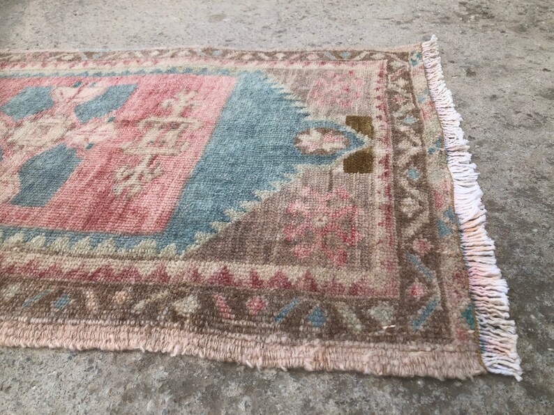 Tribal Ethnic Turkish Rug, Home Decor Rug, Vintage Handwoven Rug, Yastik, Kitchen Rug, Interior Design,Small Turkish Door Mat Rug, 18 x3 image 5