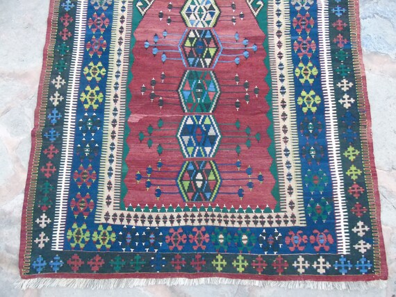 Living Room Rug Area Red Green Blue Kilim Turkish