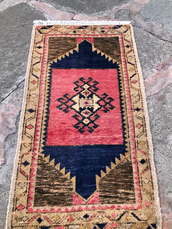 Mini alfombra hecha a mano, alfombra junto a la cama, alfombra pequeña  vintage, alfombra pequeña decorativa, yastik turco, alfombra pequeña turca,  alfombra de alfombra de puerta, mini alfombras, 1'7x2'11 -  México