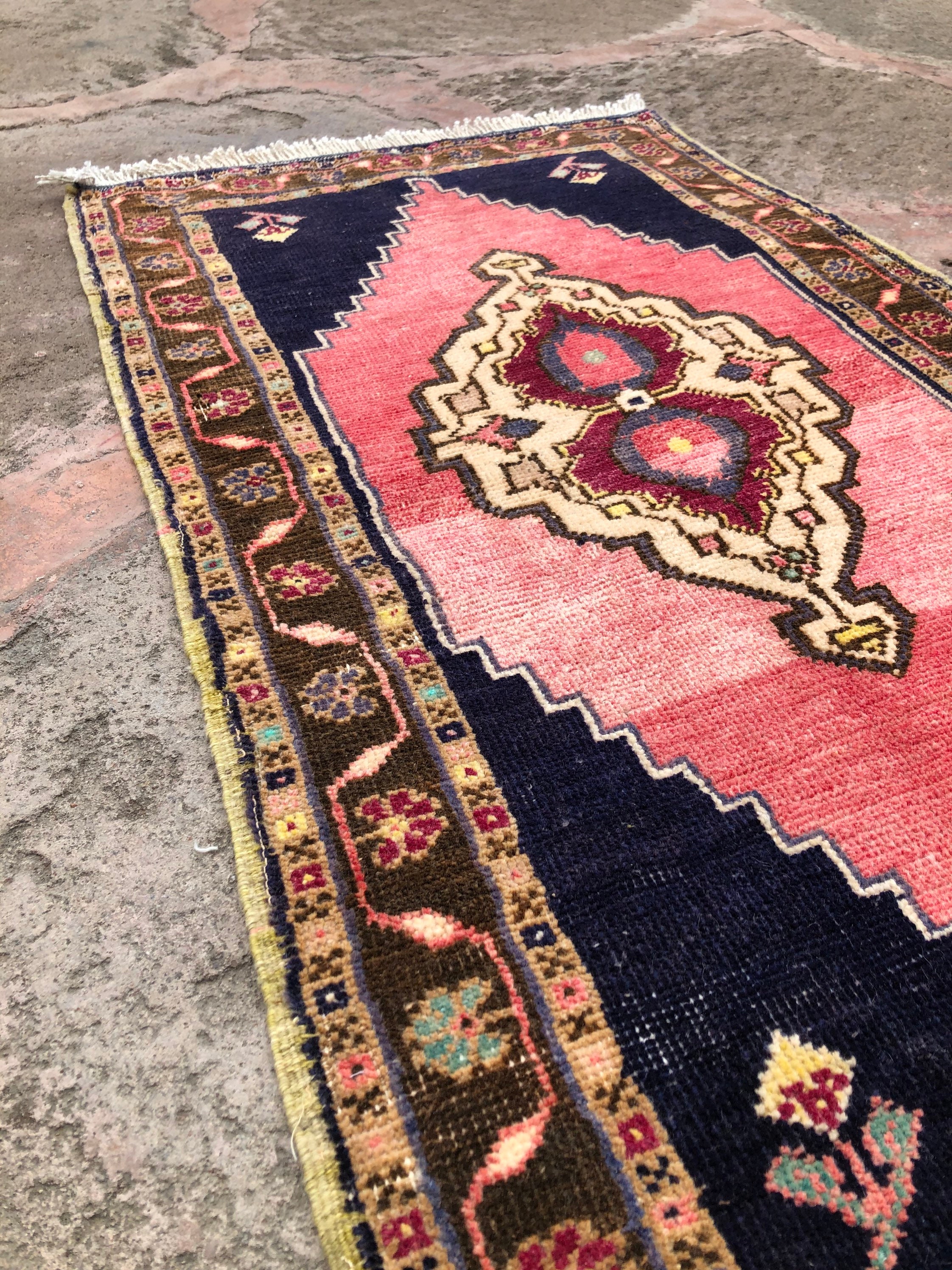 Turkish Small Rug Rugs Vintage Small Rug Navy Blue Small Etsy