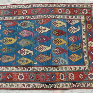 Antique Caucasian Shirvan Rug, Handwoven Natural Dyed Organic Woolen Kazak Rug, Home Decor Area Rug, Antique Collector  Rug, 4&#39;0x9&#39;3