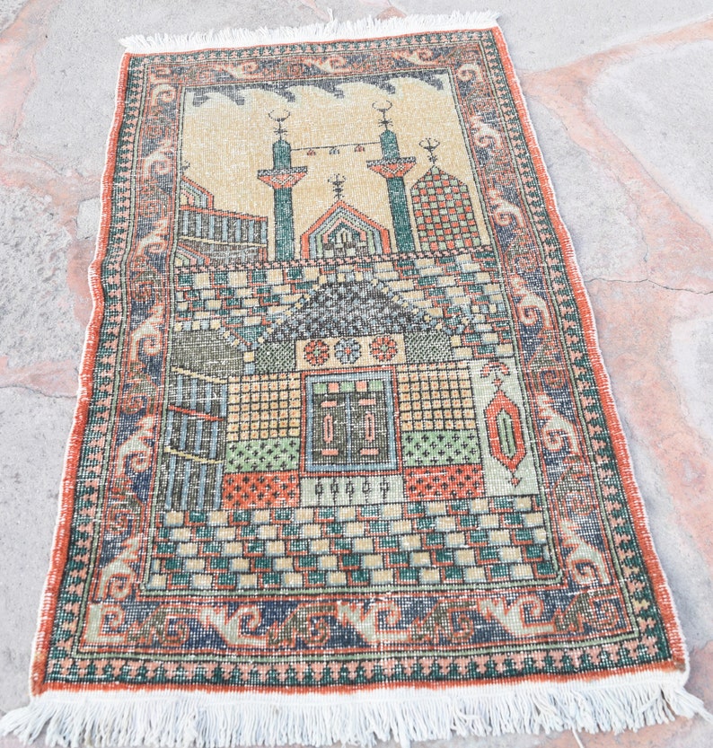 Turkish Prayer Rug Vintage Tribal Rugs Old Image 0