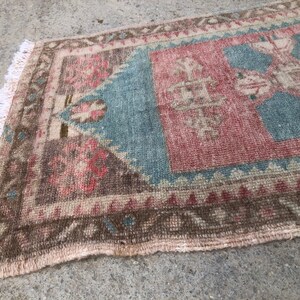 Tribal Ethnic Turkish Rug, Home Decor Rug, Vintage Handwoven Rug, Yastik, Kitchen Rug, Interior Design,Small Turkish Door Mat Rug, 18 x3 image 7