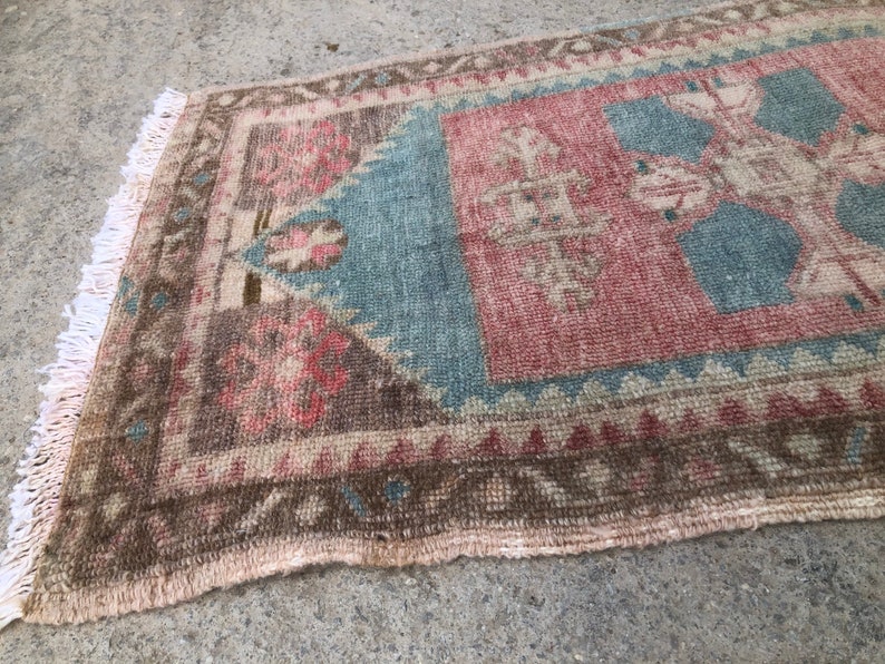 Tribal Ethnic Turkish Rug, Home Decor Rug, Vintage Handwoven Rug, Yastik, Kitchen Rug, Interior Design,Small Turkish Door Mat Rug, 18 x3 image 7