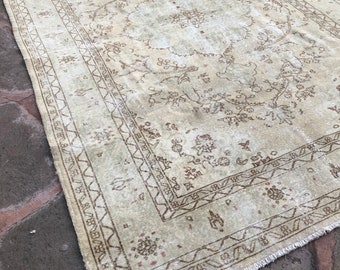Vintage Turkish Oushak Rug, Beige Neutral Area Rug, Antique Anatolian Carpet