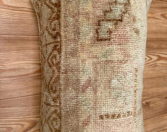 Vintage turkisk matta, örngott till ländryggen: Handgjord ull, 35 x 91 cm