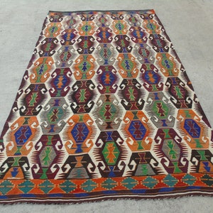 Tribal Kilim Area Rug, Nomadic Turkish Kilim Rug, Vintage Handwoven Kilim Rug, Turkish Kilim Area Rug, Anatolian Kilim Rug, 5'10x10'0