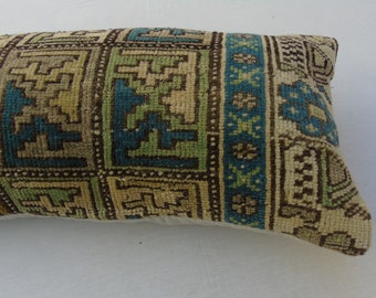 Vintage Turkish Rug Lumbar Pillow Cover: Wool Accent Pillow (12 x 24)
