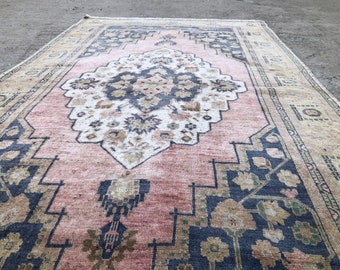 Oushak Rug, Turkish Oushak RuG, Area Rug, Oriental  Area Rug, Handwoven Turkish Vintage Rug, Home Decor Oushak Rug, 4’9 x 9’2 Turkish rug