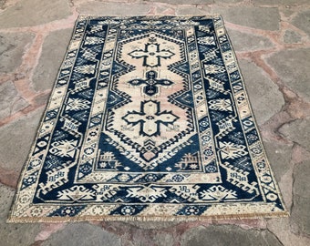 Vintage Turkish Oushak Rug: Distressed Bohemian Wool Area Rug (4’7x6’5)