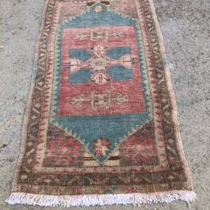 Tribal Ethnic Turkish Rug, Home Decor Rug, Vintage Handwoven Rug, Yastik, Kitchen Rug, Interior Design,Small Turkish Door Mat Rug, 18 x3 image 2