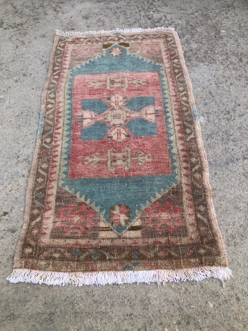 Tribal Ethnic Turkish Rug, Home Decor Rug, Vintage Handwoven Rug, Yastik, Kitchen Rug, Interior Design,Small Turkish Door Mat Rug, 18 x3 image 2