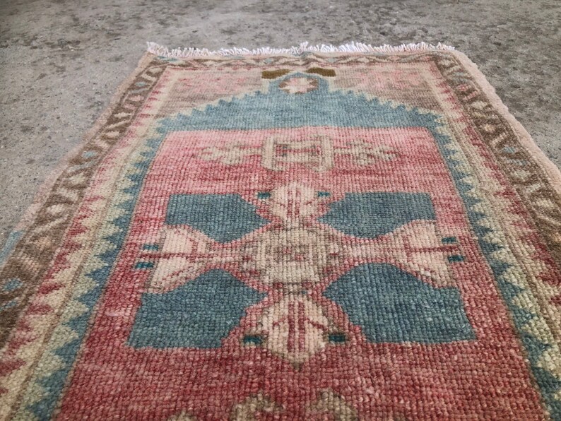 Tribal Ethnic Turkish Rug, Home Decor Rug, Vintage Handwoven Rug, Yastik, Kitchen Rug, Interior Design,Small Turkish Door Mat Rug, 18 x3 image 8