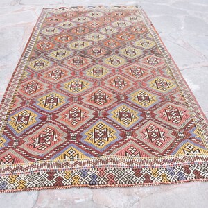 Oushak Kilim Rug, Vintage Oushak Kilim Rug, Turkish Kilim Rug, Handmade Turkish Kilim Rug, Turkish Area Kilim Rug, 5&#39;1 x 9&#39;6  Nomadic Kilims