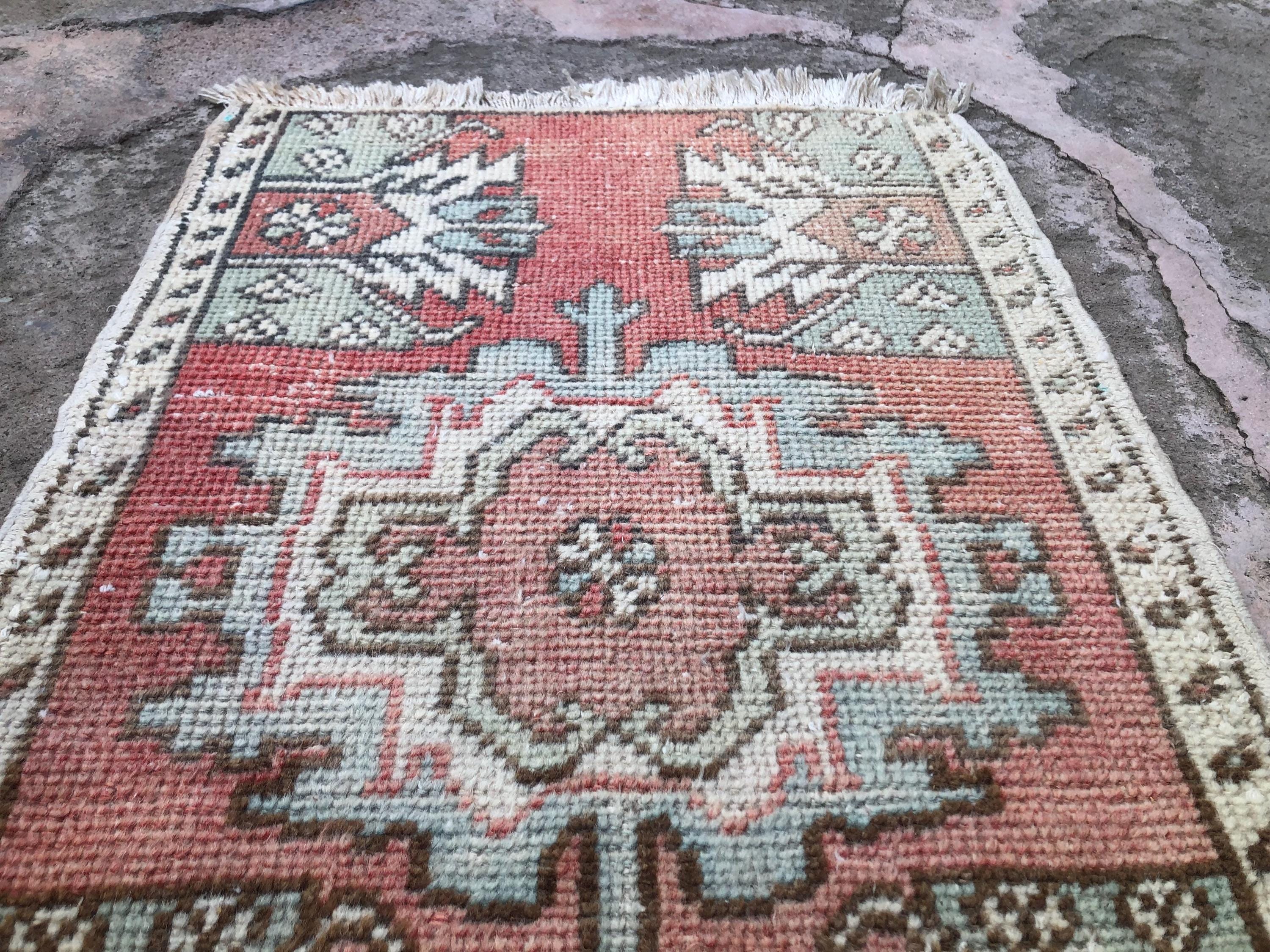 Vintage Turkish Kilim Rug, Small Accent, Bohemian Entryway Rug