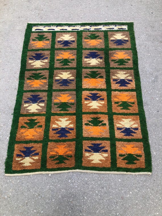 ヴィンテージ トルコ キリム ラグ、小さめのウール、ボヘミアンエリア