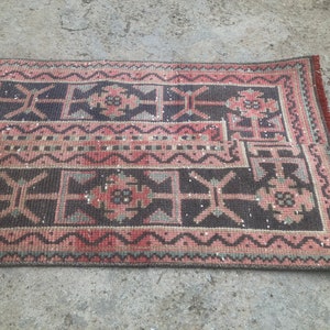 Vintage Turkish Oushak Runner Rug: Handmade Wool Patchwork Rug (2’ x11’8 feet) image 7