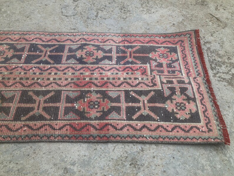 Vintage Turkish Oushak Runner Rug: Handmade Wool Patchwork Rug (2’ x11’8 feet) image 7