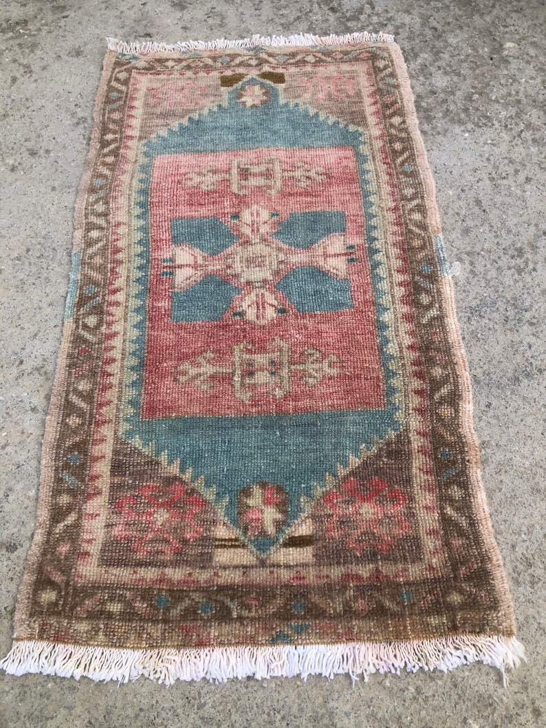 Tribal Ethnic Turkish Rug, Home Decor Rug, Vintage Handwoven Rug, Yastik, Kitchen Rug, Interior Design,Small Turkish Door Mat Rug, 18 x3 image 3