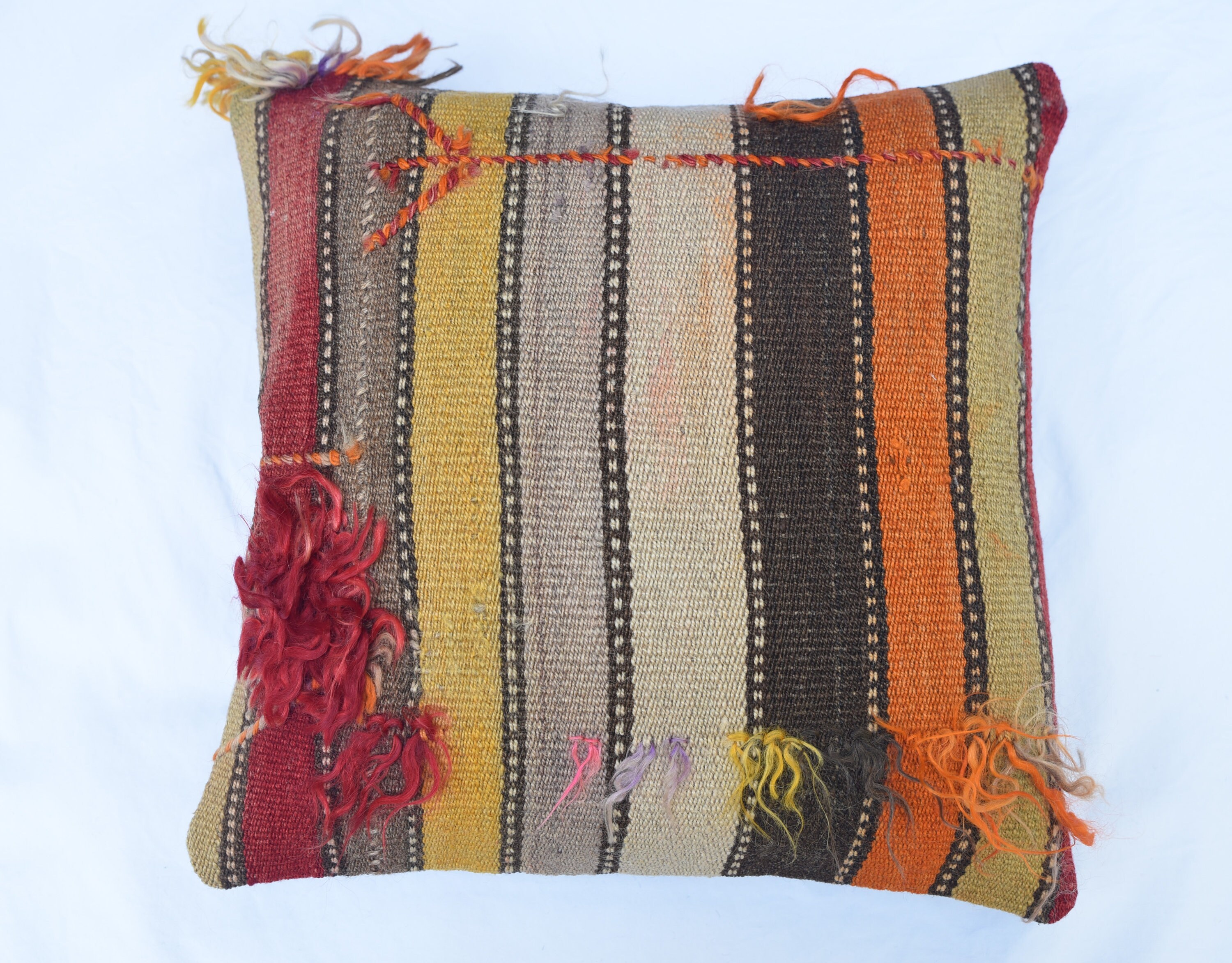 Square Pillow Cover Headrest Kilim Linen Nomadic Cushion | Etsy