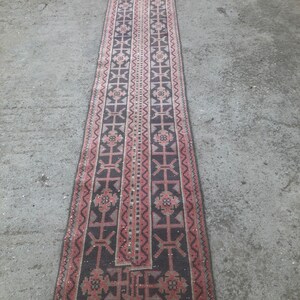 Vintage Turkish Oushak Runner Rug: Handmade Wool Patchwork Rug (2’ x11’8 feet) image 9