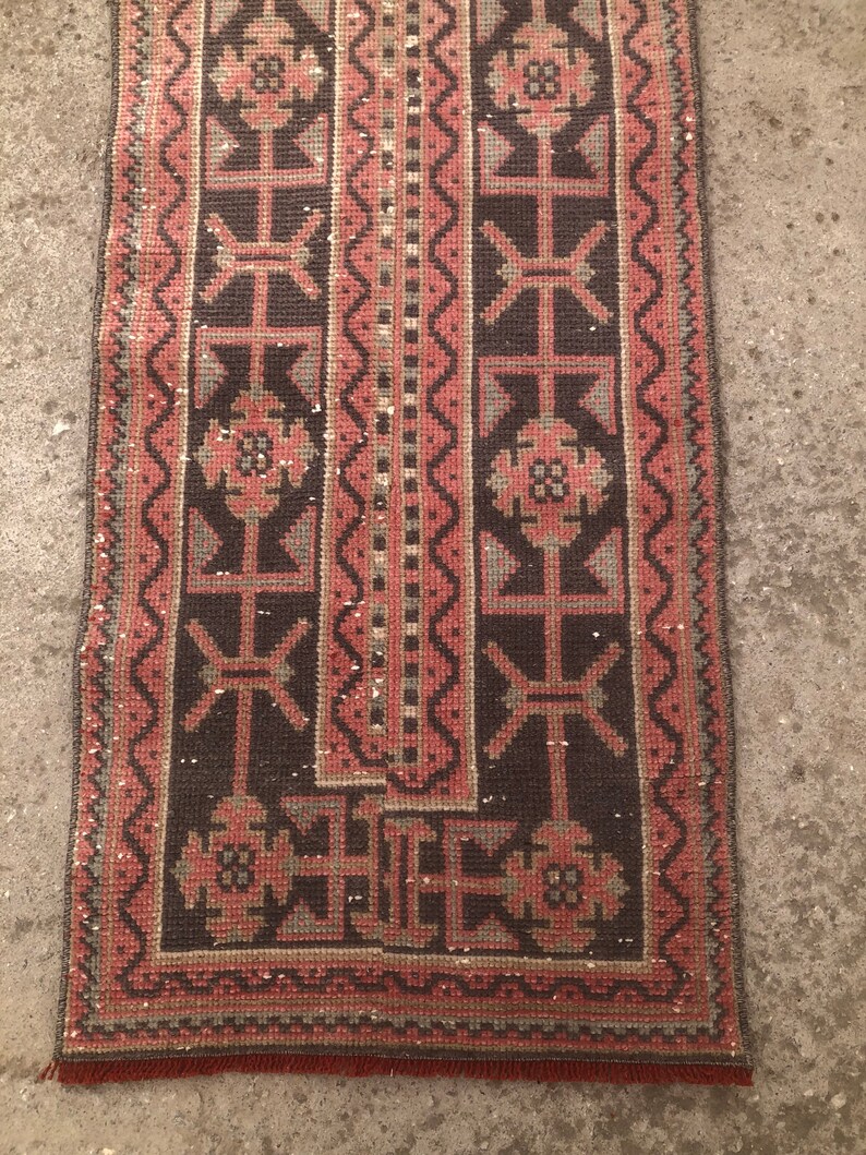Vintage Turkish Oushak Runner Rug: Handmade Wool Patchwork Rug (2’ x11’8 feet) image 5