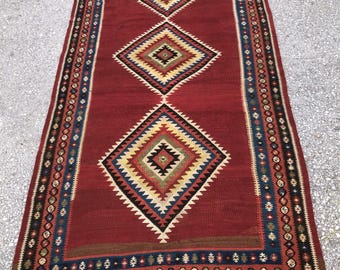 Antique Turkish Kurdish Kilim Rug: Tribal Nomad Art, 4.3 x 8.5