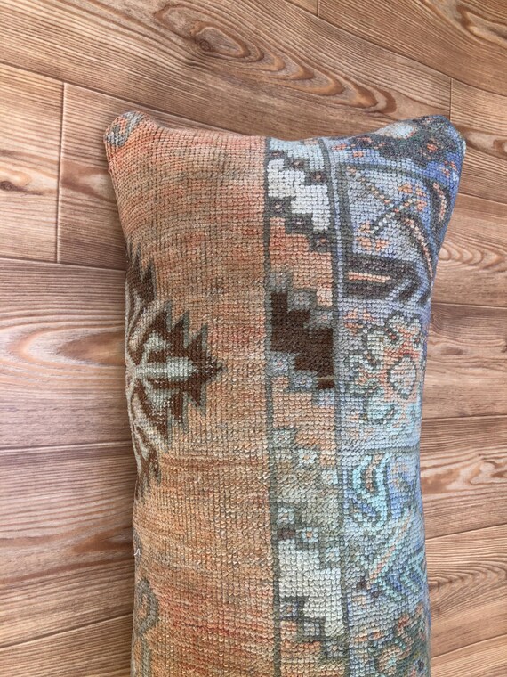 Vintage Turkish Rug Lumbar Pillow Cover: Handmade Wool (14 X 36