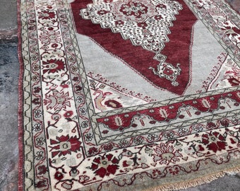 Vintage Oushak Rug: Handwoven Wool Turkish Area Rug (4’3 x 6’8 feet)