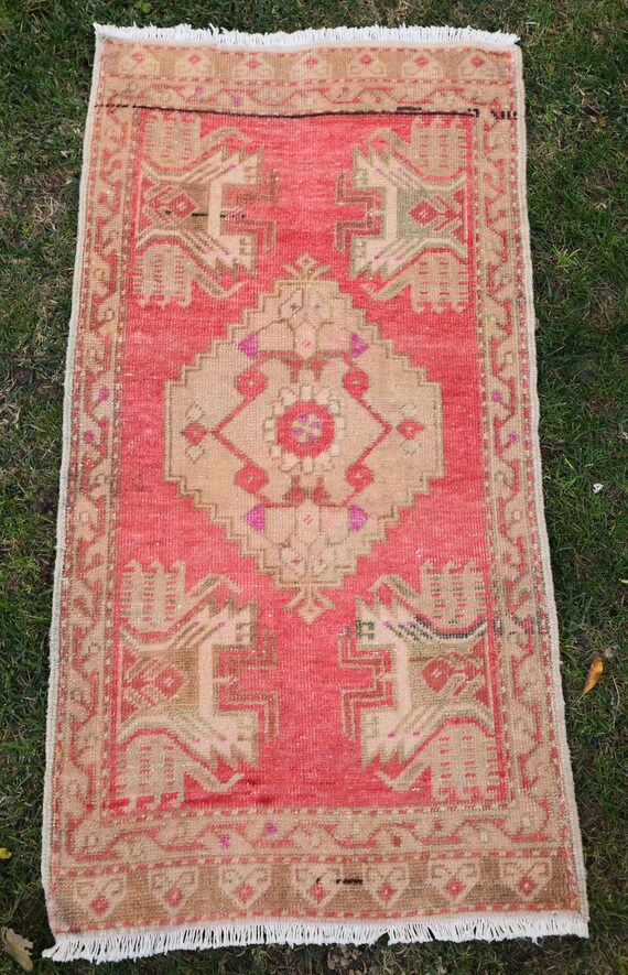Pastel Pink Small Rug Oushak Vintage Anatolian Pastel Pink Small Rug Oushak